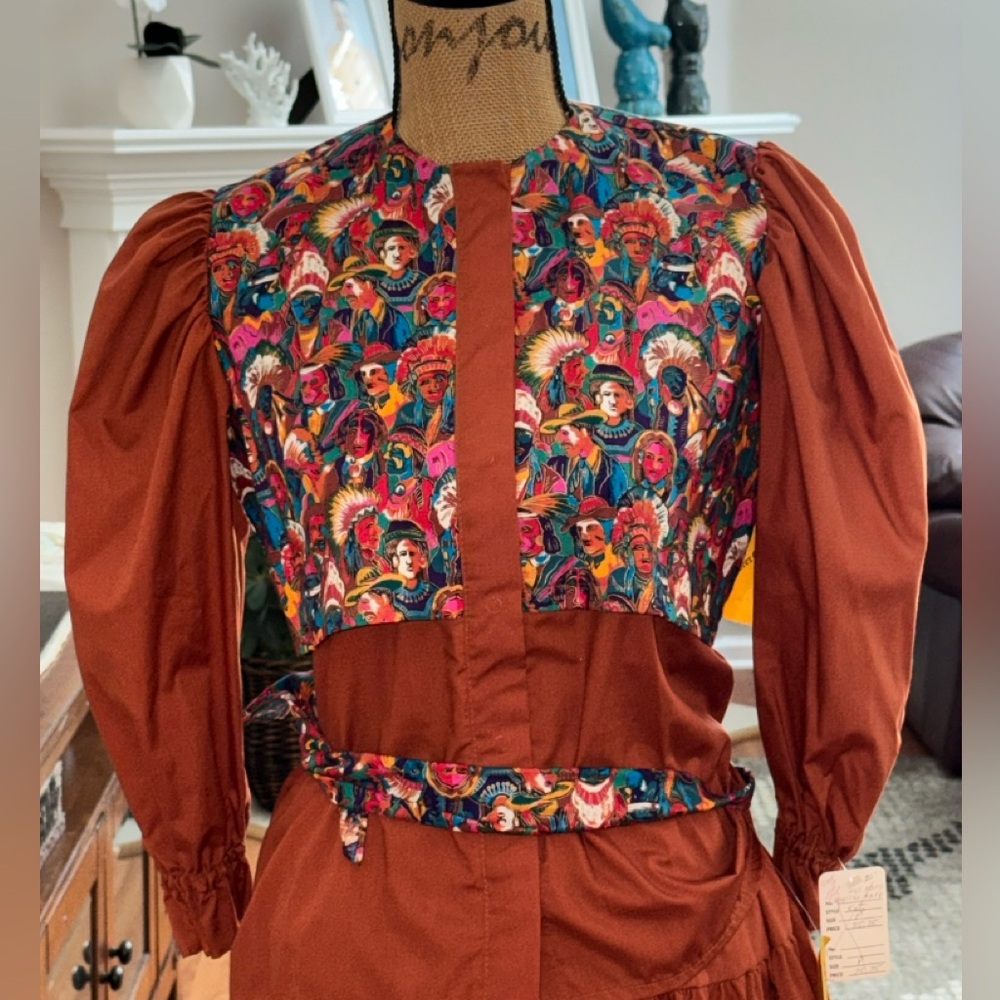 Kate Schorer NWT western Native Indian print vintage top/skirt Unique set S/M - Picture 4 of 15
